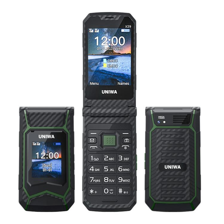 UNIWA X29 Keypad Flip Phone Dual Sim Black Green - UK Plug