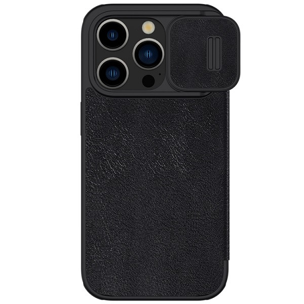 NILLKIN QIN Series Pro Sliding Camera Cover Design Leather Phone Case for iPhone 15 Pro (Black)