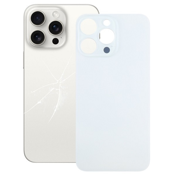 Easy Replacement Big Camera Hole Glass Back Battery Cover for iPhone 15 Pro Max (White)