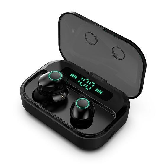 M7 TWS V5.0 Binaural Wireless Stereo Bluetooth Headset with Charging Case and Digital Display (Black)