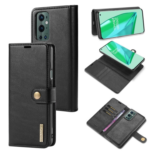 DG.MING Crazy Horse Texture Flip Detachable Magnetic Leather Case with Holder & Card Slots & Wallet for OnePlus 9 Pro (Black)
