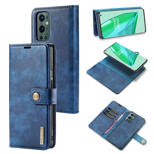 DG.MING Crazy Horse Texture Flip Detachable Magnetic Leather Case with Holder & Card Slots & Wallet for OnePlus 9 Pro (Blue)