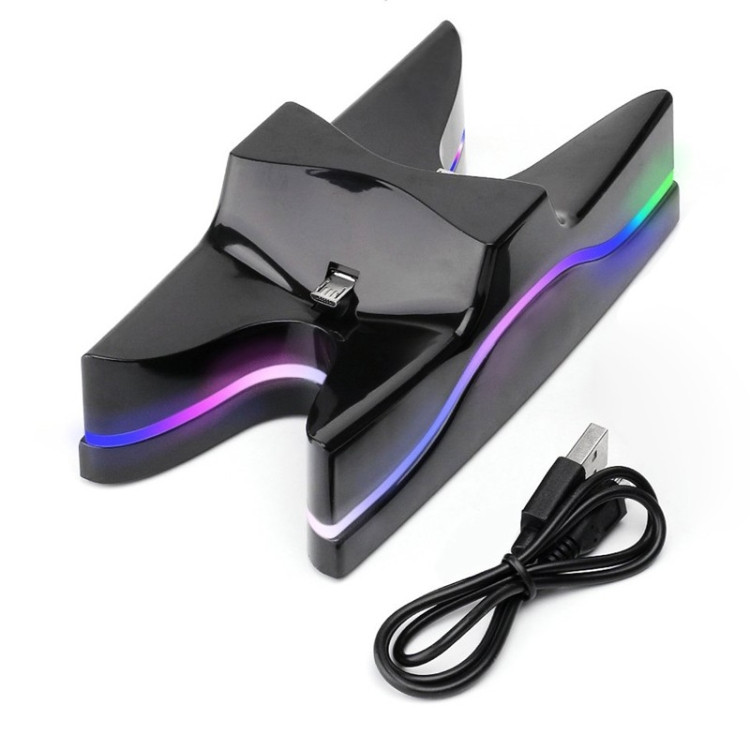 Special UFO Shape 2 x USB Charging Dock Station Stand / Controller Charging Stand for PS4 Playstation 4  with Multi Colors LED(Black)