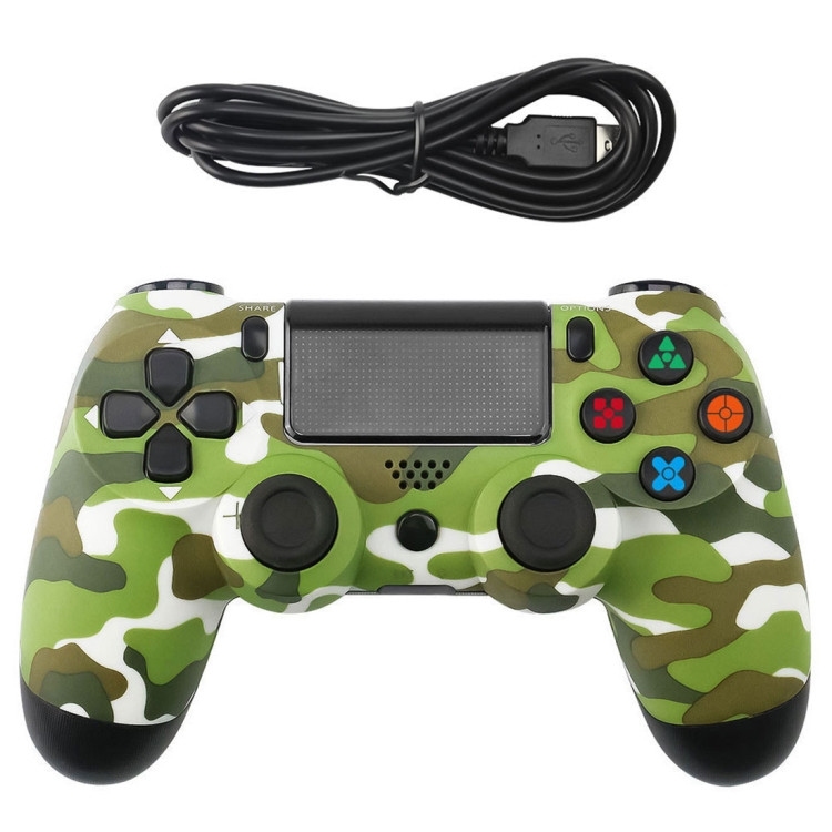 Green Camouflage Snowflake Button Wired Gamepad Game Handle Controller for PS4
