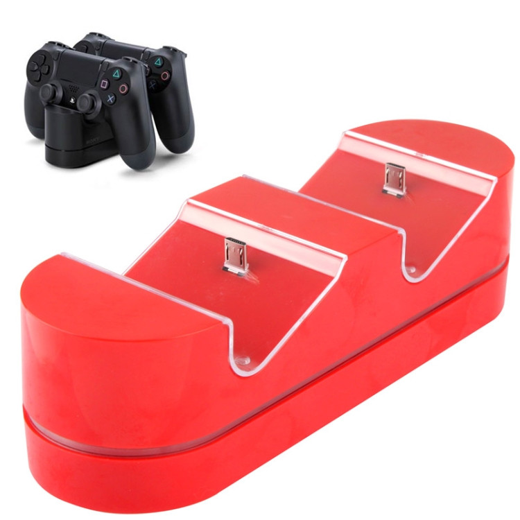 2 x USB Charging Dock Station Stand / Game Handle Controller Charging Seat with LED for PS4(Red)