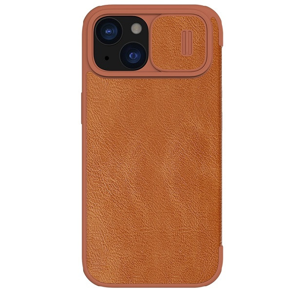 NILLKIN QIN Series Pro Sliding Camera Cover Design Leather Phone Case for iPhone 15 (Brown)