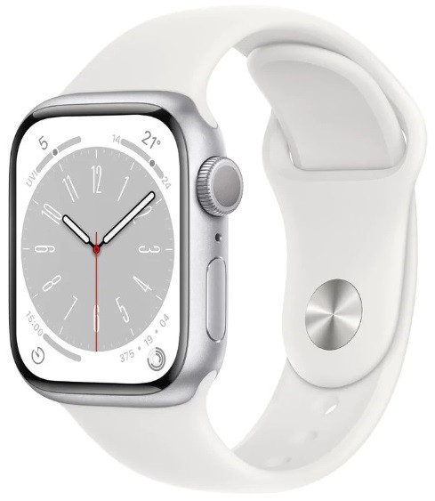 Apple Watch Series 8 GPS 45mm Silver Aluminium Case with White Sport Band