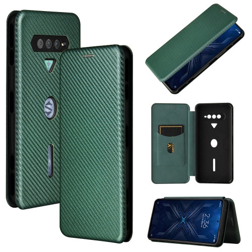Carbon Fiber Texture Magnetic Horizontal Flip TPU + PC + PU Leather Case with Card Slot for Xiaomi Black Shark 4 (Green)