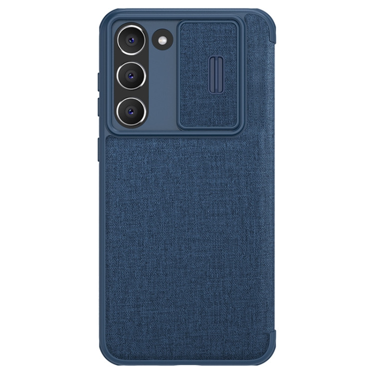 NILLKIN QIN Series Pro Sliding Camera Cover Design Leather Phone Case for Samsung Galaxy S23 (Blue)