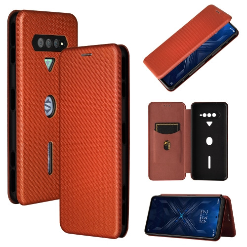 Carbon Fiber Texture Magnetic Horizontal Flip TPU + PC + PU Leather Case with Card Slot for Xiaomi Black Shark 4 (Brown)