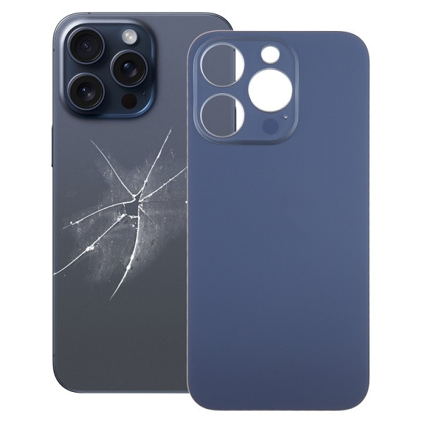 Easy Replacement Big Camera Hole Glass Back Battery Cover for iPhone 15 Pro (Blue)