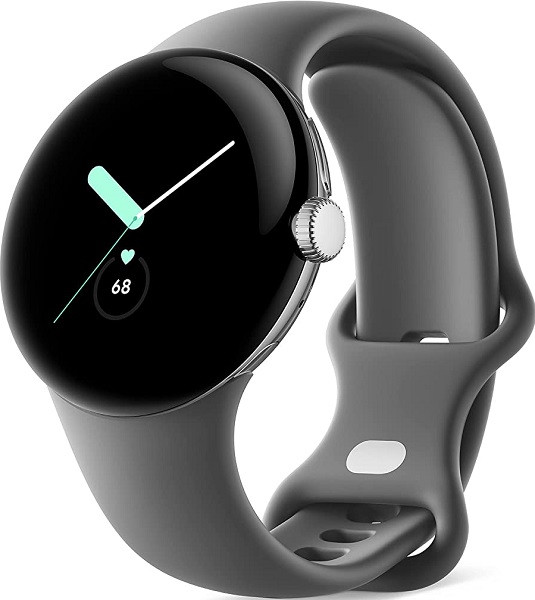 Google Pixel Watch LTE Polished Silver Case with Charcoal Band