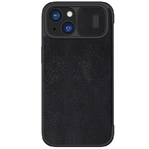 NILLKIN QIN Series Pro Sliding Camera Cover Design Leather Phone Case for iPhone 15 (Black)