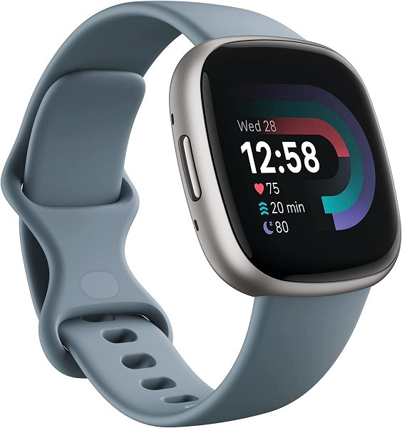 Fitbit Versa 4 GPS Smartwatch Waterfall Blue with Platinum Aluminium Case