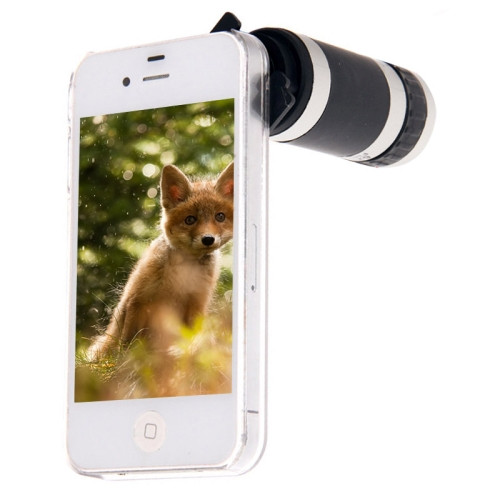 6X Zoom Lens Mobile Phone Telescope + Crystal Case for iPhone 4 & 4S(Black)