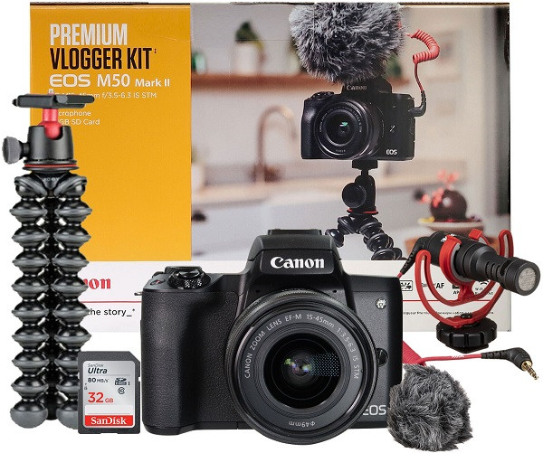 Canon EOS M50 Mark II Vlogger Kit (EF-M 15-45mm f/3.5-6.3 IS STM) Black