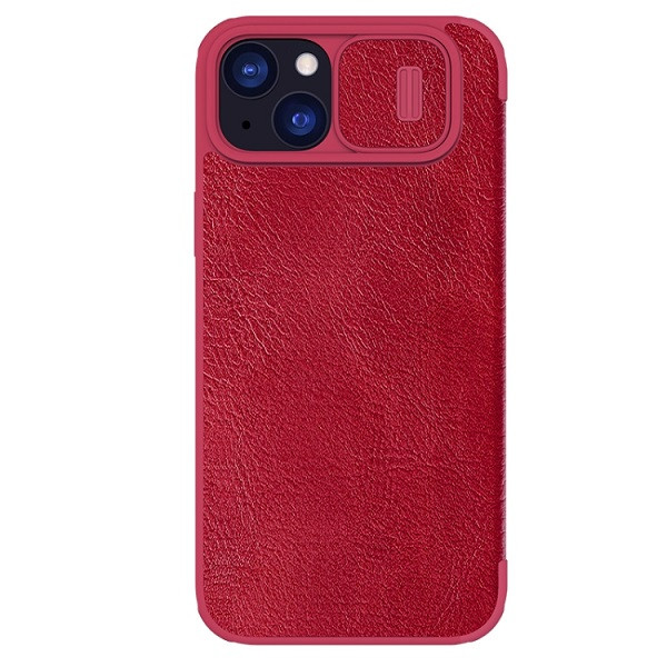 NILLKIN QIN Series Pro Sliding Camera Cover Design Leather Phone Case for iPhone 15 Plus (Red)