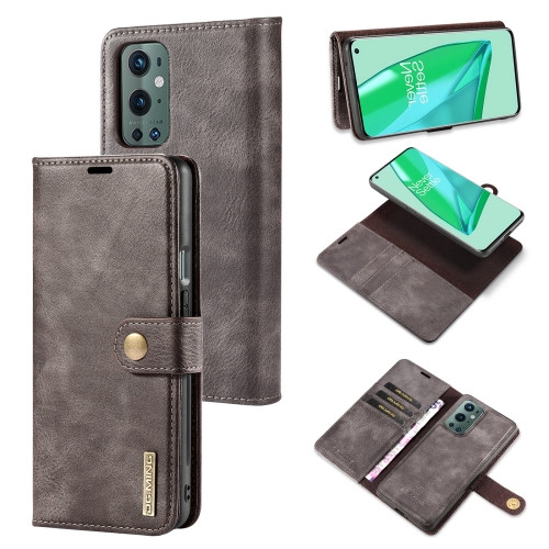 DG.MING Crazy Horse Texture Flip Detachable Magnetic Leather Case with Holder & Card Slots & Wallet for OnePlus 9 Pro (Grey)