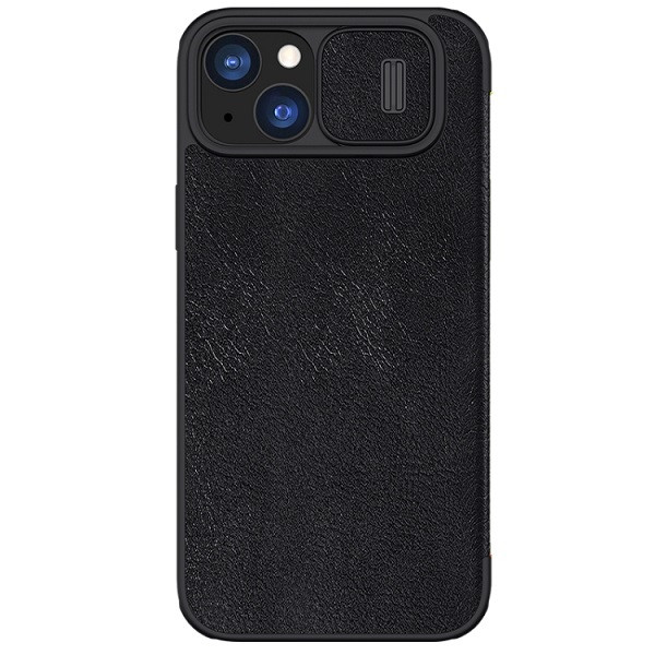 NILLKIN QIN Series Pro Sliding Camera Cover Design Leather Phone Case for iPhone 15 Plus (Black)