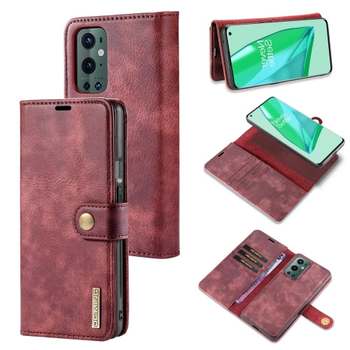DG.MING Crazy Horse Texture Flip Detachable Magnetic Leather Case with Holder & Card Slots & Wallet for OnePlus 9 Pro (Red)