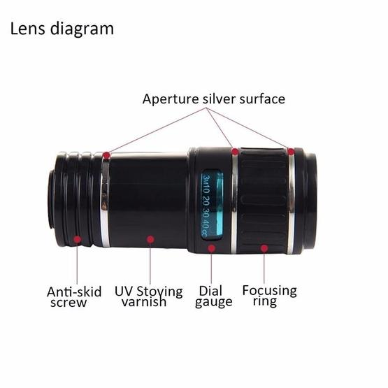 HK019 Mobile Phone 12X Zoom Optical Zoom Telescope Lens Set with Clip