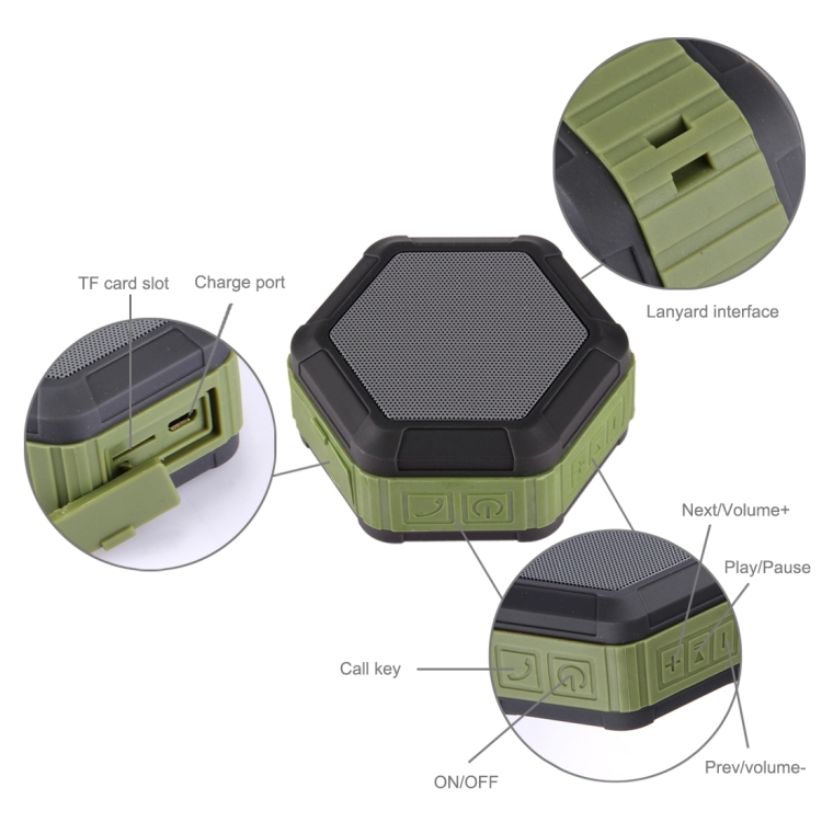 BT508 Portable Life Waterproof Bluetooth Stereo Speaker (Army Green)