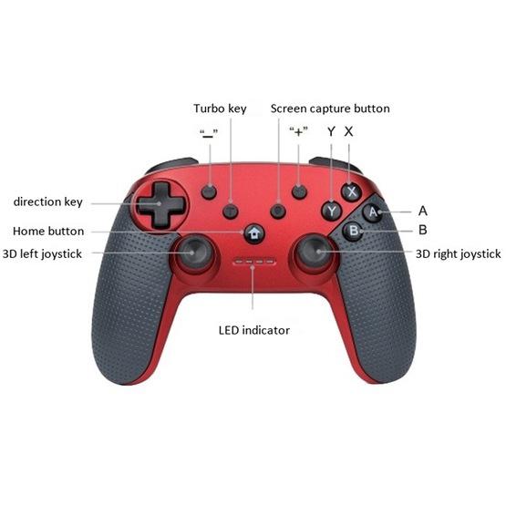 Wireless Bluetooth Game Controller Gamepad for Switch Pro, Support Turbo Function (Red)