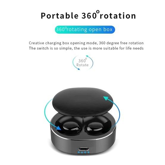 B20 Mini Portable In-ear Noise Reduction Bluetooth V5.0 Stereo Earphone with 360 Degrees Rotation Charging Box (Black)