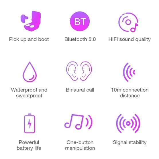 DT-5 IPX Waterproof Bluetooth 5.0 Wireless Bluetooth Earphone with Magnetic Charging Box(Pink)