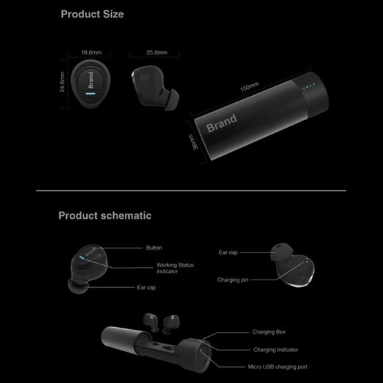 Universe XHH-ES62 IPX5 Waterproof Noise Reduction Earbuds Sports Wireless Bluetooth V4.2 Headset with Charging Case Red