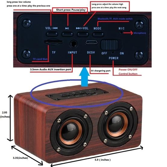 W5 Portable HiFi Shock Bass Wooden Bluetooth Speaker(Dark Brown)