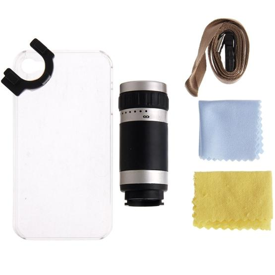 6X Zoom Lens Mobile Phone Telescope + Crystal Case for iPhone 4 & 4S(Black)