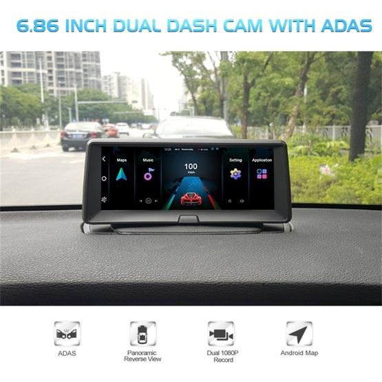 Car DVR - 6.86 inch IPS Screen HD Dual-recording Safe Driving Assistance System Dual Dash Camera with ADAS