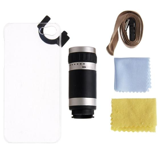 6X Zoom Lens Mobile Phone Telescope + Crystal Case for iPhone 5 & 5S(Black)