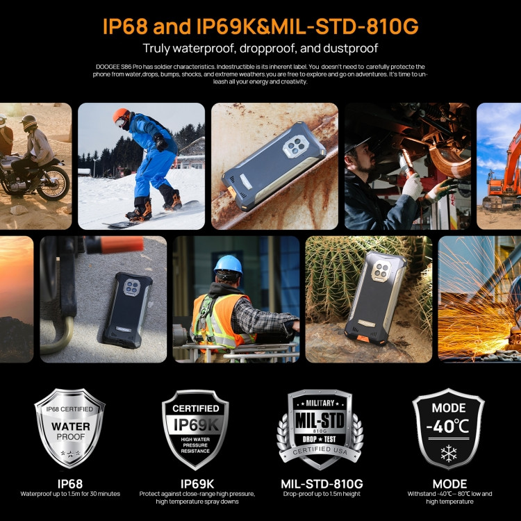  DOOGEE Smartphone resistente desbloqueado, S86 PRO 8 GB + 128  GB, 8500 mAh, altavoz de 2 W, módulo infrarrojo + cámara triple de 16 MP,  teléfono celular impermeable IP68 desbloqueado, Dual
