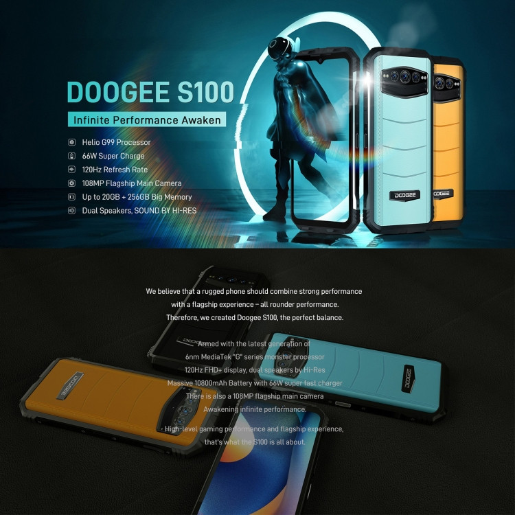 (Unlocked) DOOGEE S100 Rugged Phone Dual Sim 256GB Black (20GB  RAM)- Full phone specifications