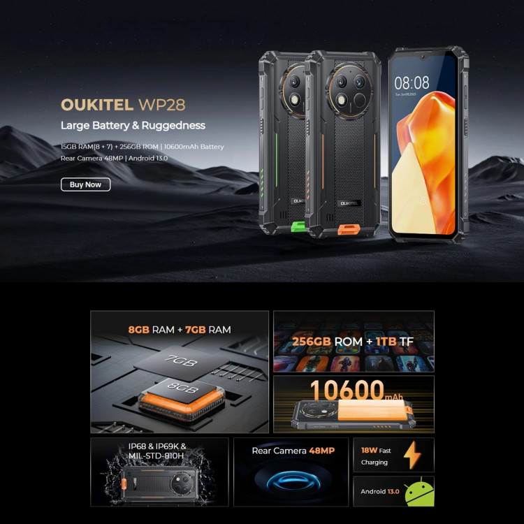 (Unlocked) Oukitel WP28 Rugged Phone Dual Sim 256GB Green (8GB  RAM)- Full phone specifications