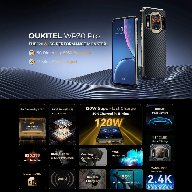 Etoren EU  Oukitel WP30 Pro 5G Rugged Phone Dual Sim 512GB Black (12GB  RAM)-Ofertas online