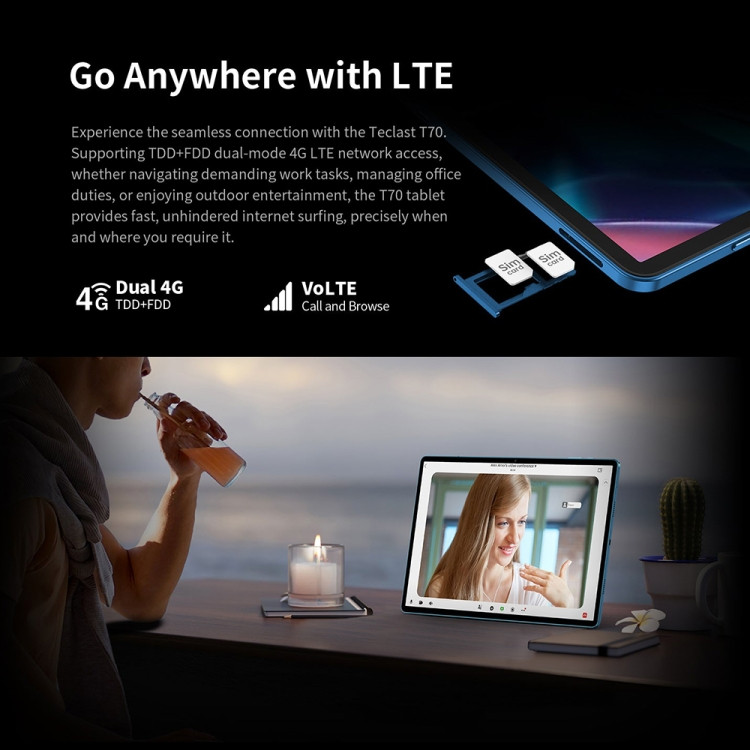 SIMフリー 】Teclast T70 Tablet PC 14 インチ LTE 256GB ブルー